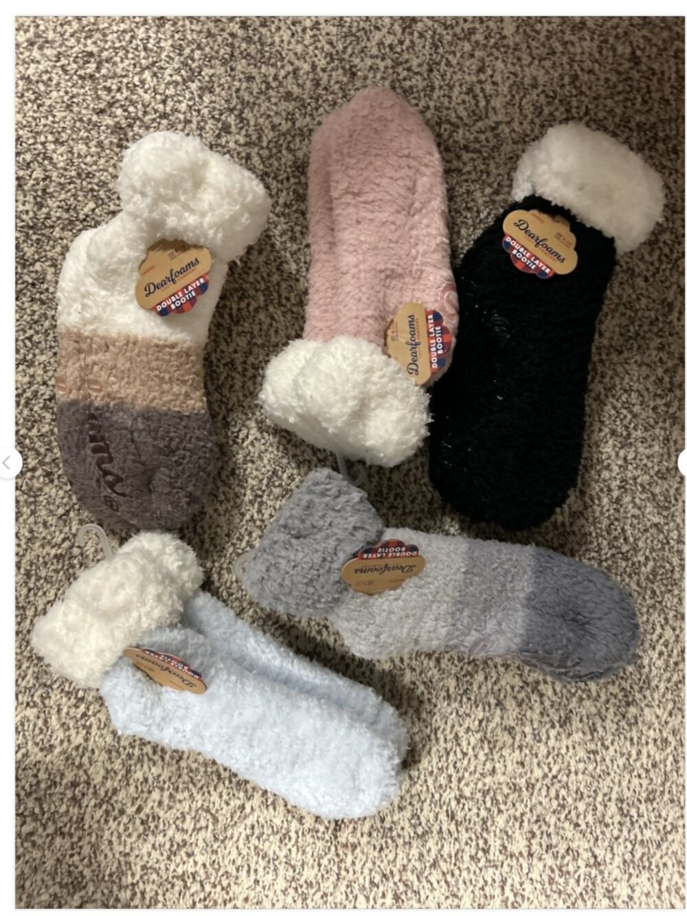 NEW 5 PAIR DEARFOAMS DOUBLE LAYER BOOTIE SOCKS SLIPPERS WOMENS NO SLIP